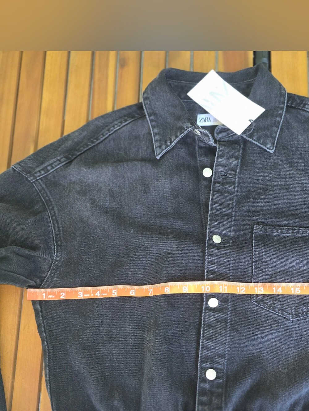 NWT Zara Washed Black Denim Mini Shirt Dress New Size M - Picture 11 of 13